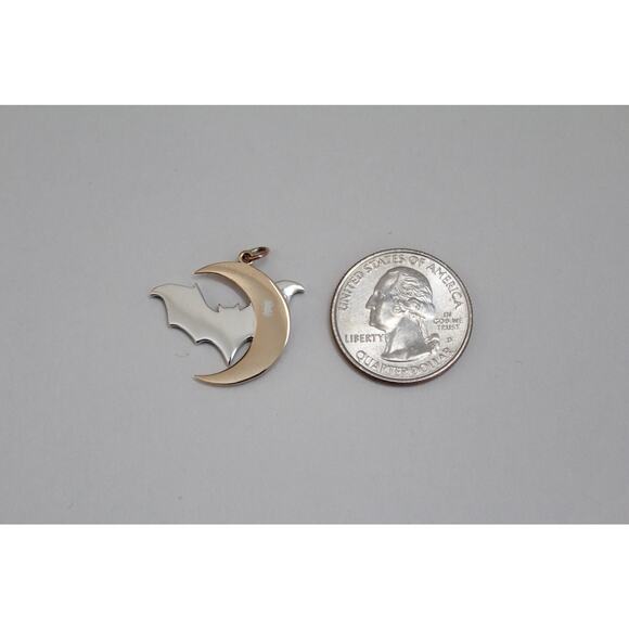 Sterling Silver Layered Bat with Bronze Crescent Moon Charm - Picture 3 of 4